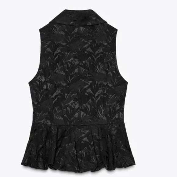 Zara Jacquard Brocade Sleeveless Black Peplum Top size Small. NWT!! - Picture 4 of 6